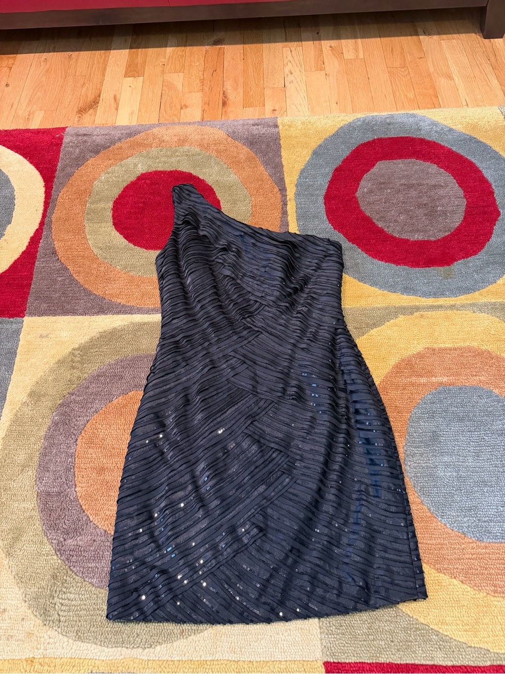 Calvin Klein Black One Shoulder Sequin Mini Cocktail Party Dress Size Medium